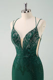 Glitter Dark Green Tight Homecoming Dresses with Lace Up Back