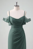 Eucalyptus Sheath Spaghetti Straps Floor Length Chiffon Bridesmaid Dress