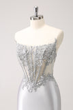 Glitter Silver Corset Strapless Homecoming Dress