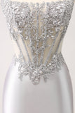 Glitter Silver Corset Strapless Homecoming Dress