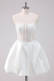 Sparkly White A Line Strapless Corset Short Homecoming Dress