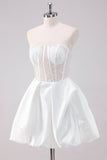 Sparkly White A Line Strapless Corset Short Homecoming Dress