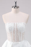 Sparkly White A Line Strapless Corset Short Homecoming Dress