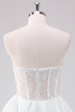 Sparkly White A Line Strapless Corset Short Homecoming Dress