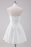 Simple White A Line Strapless Corset Short Homecoming Dress