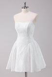 Simple White A Line Strapless Corset Short Homecoming Dress