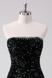 Sparkly Black A Line Strapless Short Homecoming Dress with Sequins