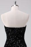 Sparkly Black A Line Strapless Short Homecoming Dress with Sequins