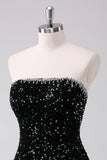 Sparkly Black A Line Strapless Short Homecoming Dress with Sequins