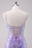 Sparkly Purple Bodycon Spaghetti Straps Short Homecoming Dress with Sequins