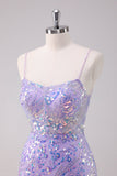 Sparkly Purple Bodycon Spaghetti Straps Short Homecoming Dress with Sequins