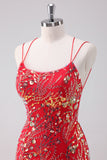 Glitter Red Bodycon Spaghetti Straps Sequins Short Homecoming Dress