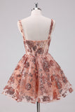 Sparkly Blush A Line Spaghetti Straps Sequins Corset Short Homecoming Dress