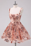 Sparkly Blush A Line Spaghetti Straps Sequins Corset Short Homecoming Dress