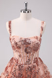 Sparkly Blush A Line Spaghetti Straps Sequins Corset Short Homecoming Dress