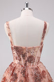 Sparkly Blush A Line Spaghetti Straps Sequins Corset Short Homecoming Dress