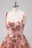 Sparkly Blush A Line Spaghetti Straps Sequins Corset Short Homecoming Dress