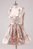 Silver Adjustable Straps A Line Short Metallic Homecoming Dress with Ruffles