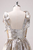 Silver Adjustable Straps A Line Short Metallic Homecoming Dress with Ruffles