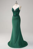 Dark Green Mermaid Spaghetti Straps Corset Backless Prom Dress With Beading