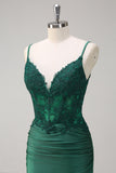 Dark Green Mermaid Spaghetti Straps Corset Backless Prom Dress With Beading