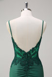 Dark Green Mermaid Spaghetti Straps Corset Backless Prom Dress With Beading