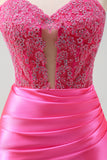 Sparkly Fuchsia Mermaid Strapless Pleated Prom Dress With Beading