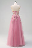 Taro A Line Sweetheart Corset 3D Flowers Beaded Prom Dress With Slit