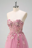 Taro A Line Sweetheart Corset 3D Flowers Beaded Prom Dress With Slit