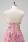 Taro A Line Sweetheart Corset 3D Flowers Beaded Prom Dress With Slit