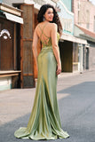 Sparkly Army Green Mermaid Corset Lace Up Back Long Prom Dress with Slit