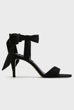 Black Elegant Ankle Lace up High Heel Suede Slim Sandals