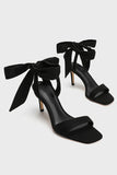 Black Elegant Ankle Lace up High Heel Suede Slim Sandals