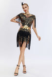 Grey Short Sleeves Sequins Fringed Flapper Gatsby Dress