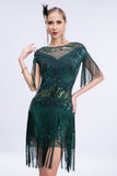 Grey Short Sleeves Sequins Fringed Flapper Gatsby Dress