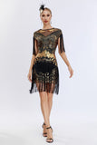 Grey Short Sleeves Sequins Fringed Flapper Gatsby Dress