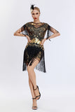 Grey Short Sleeves Sequins Fringed Flapper Gatsby Dress