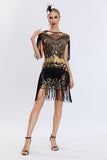 Grey Short Sleeves Sequins Fringed Flapper Gatsby Dress