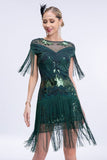 Grey Short Sleeves Sequins Fringed Flapper Gatsby Dress