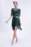 Grey Short Sleeves Sequins Fringed Flapper Gatsby Dress