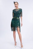 Grey Short Sleeves Sequins Fringed Flapper Gatsby Dress