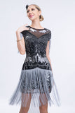 Grey Short Sleeves Sequins Fringed Flapper Gatsby Dress