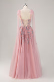 Pink A Line Sweetheart Long Prom Dress With Sequins Appliqued