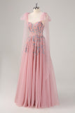 Pink A Line Sweetheart Long Prom Dress With Sequins Appliqued