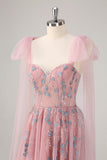 Pink A Line Sweetheart Long Prom Dress With Sequins Appliqued