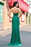 Green Strapless Mermaid Corset Pleated Long Prom Dress with Slit