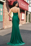 Green Strapless Mermaid Corset Pleated Long Prom Dress with Slit