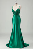 Green Mermaid Spaghetti Straps Sequin Long Prom Dress with Appliques