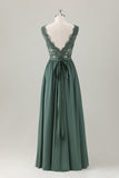 Eucalyptus A Line Floor Length Bridesmaid Dress with Appliques