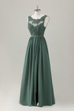 Eucalyptus A Line Floor Length Bridesmaid Dress with Appliques